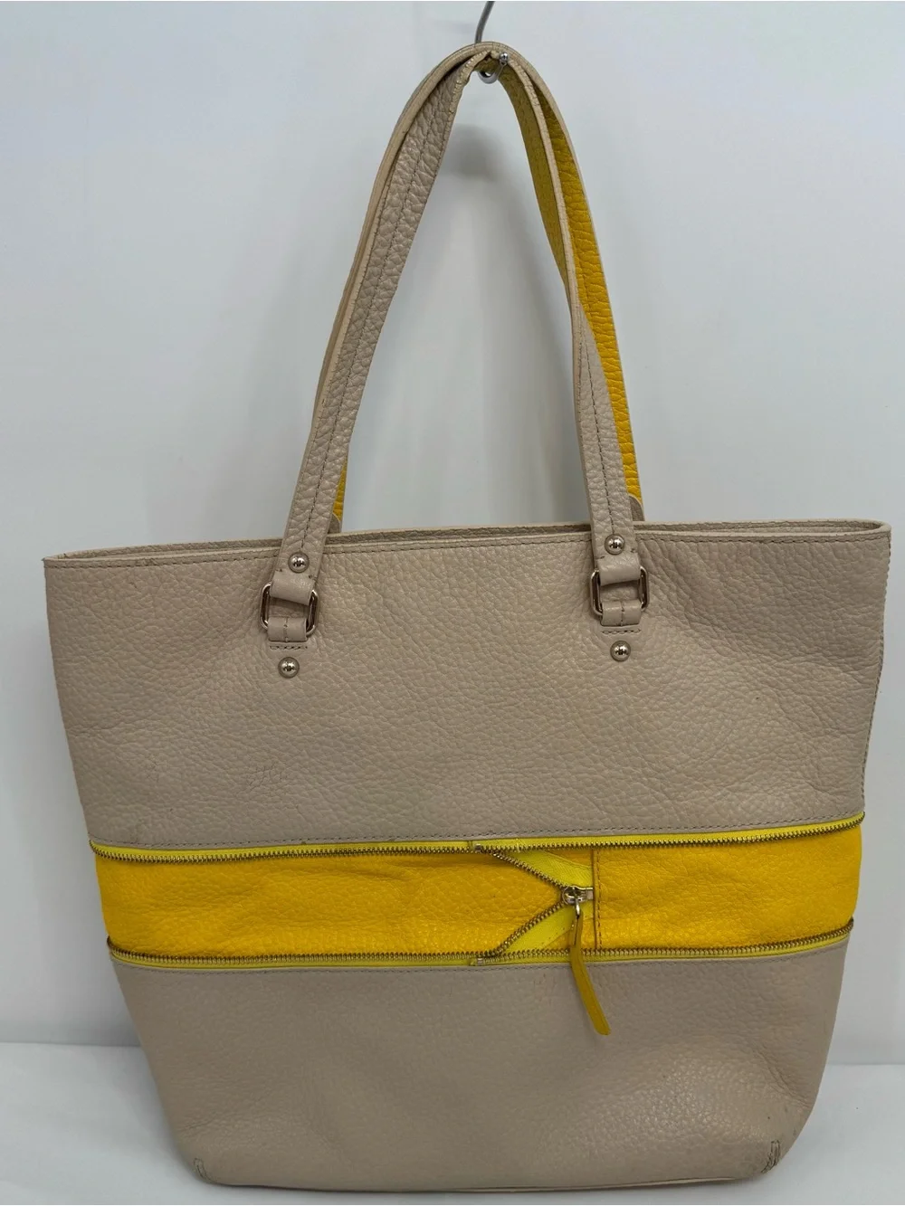 Kate Spade Grove Court Michelle TAN PEARL YELLOW Expandable Leather Large Tote